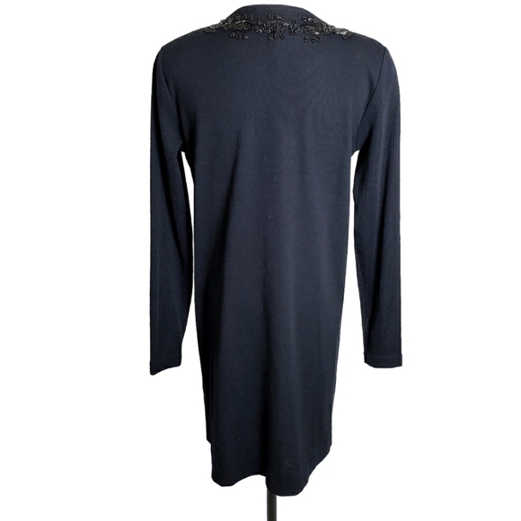 Adrienne Vittadini Long Cardigan Black W/ Hand Beaded Neckline Wool Blend Size S - Picture 3 of 8
